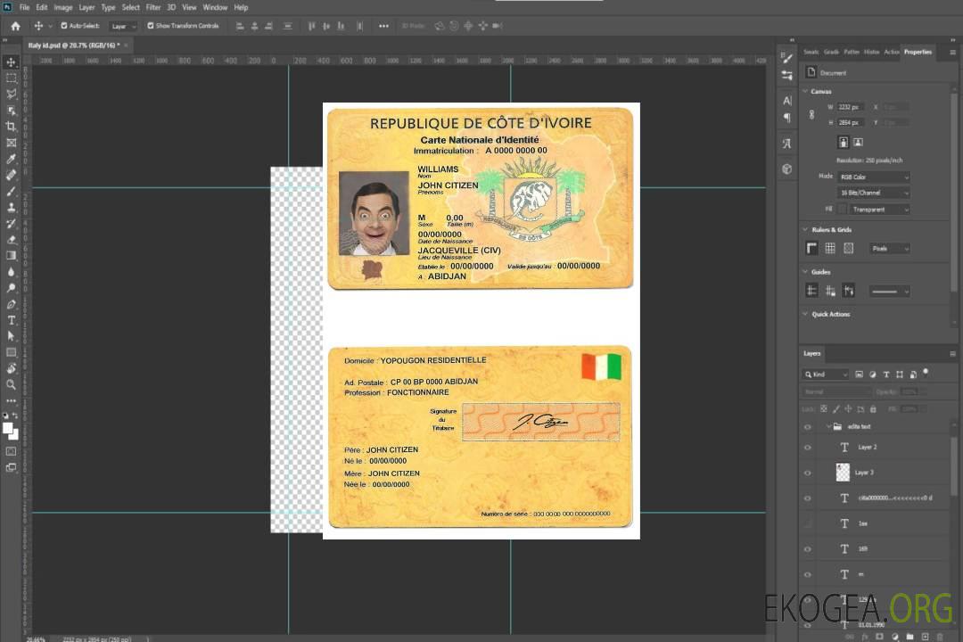 Carte d'identité de Côte d'Ivoire template